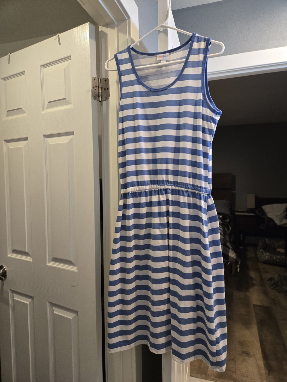 Sleeveless Blue and White Striped Women’s Casual Dress